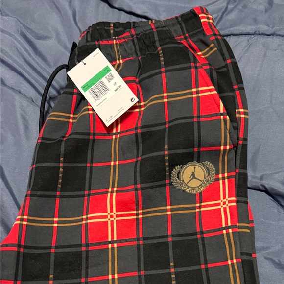 Jordan Black & Red Plaid Joggers with Gold Trim - Picture 2 of 6